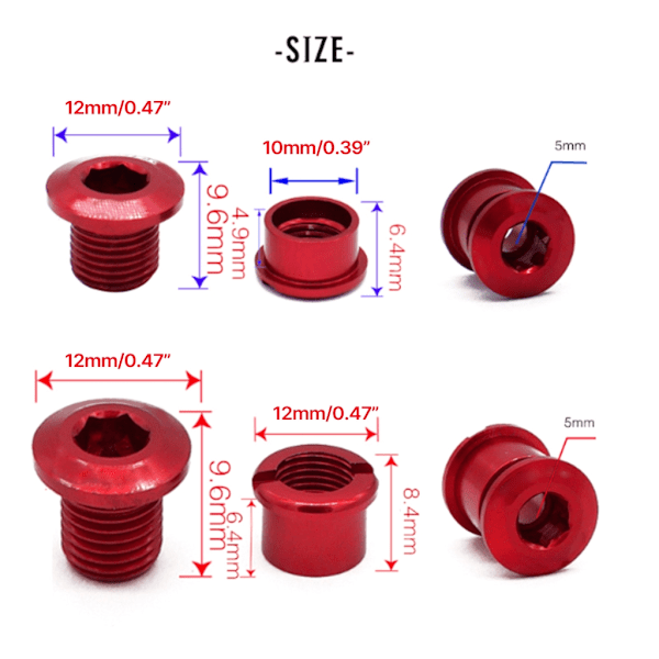 5 stk Enkelt Hastighets Kjedekrans Skruer Lett Sykler Kjedekrans Bolter Red 4.9MM