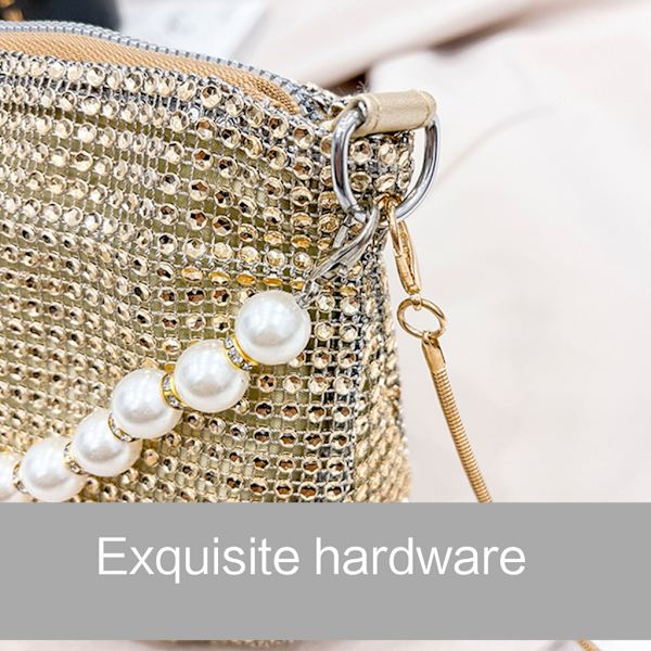 Crossbody Taske Aftentaske Fest Banket Taske Rhinestone Pearl Håndtaske Gold