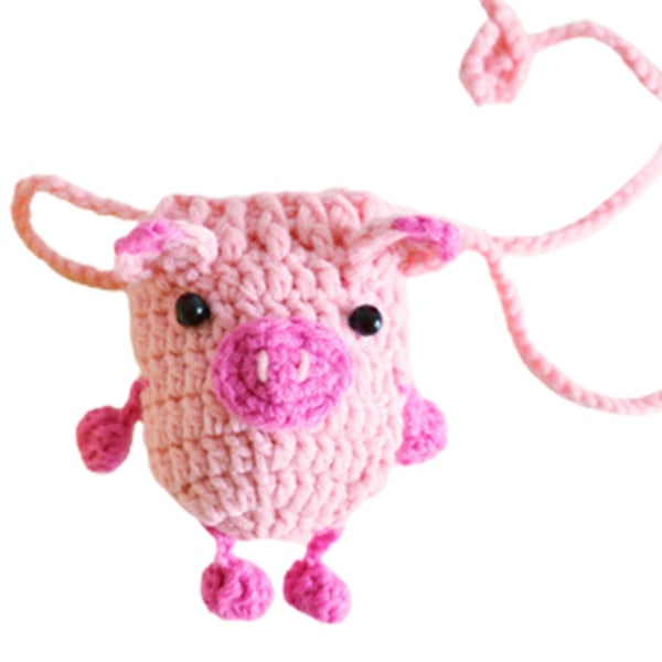 Populær strikkemyntveske Liten lommebokbyttepose Lommeveske Kredittkortveske Pink Purple Pig