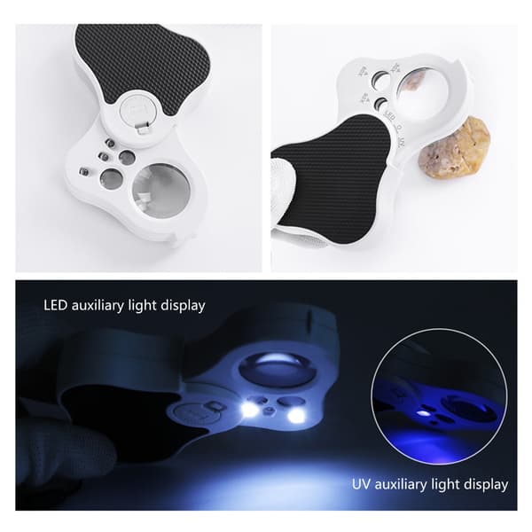 30X 60X 90X Vikbart Smyckesförstoringsglas Identifiering med LED UV-ljus
