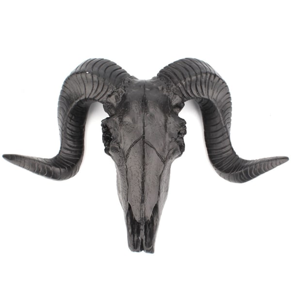 Gotisk svart Shofar Skull Väggmonterad hängande plack Statyett Bakgrundsdekor