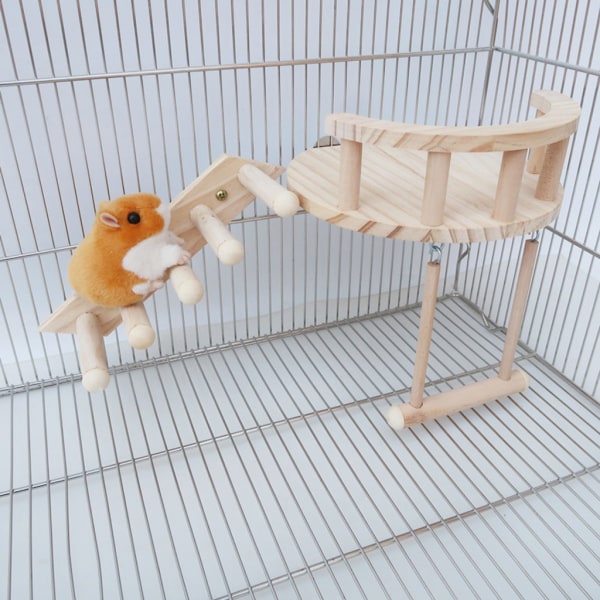 Hamster Wood Lekplats Aktivitetsplattform med träklätterstege Gungställning Tuggleksak för råtta Gerbil Smådjur