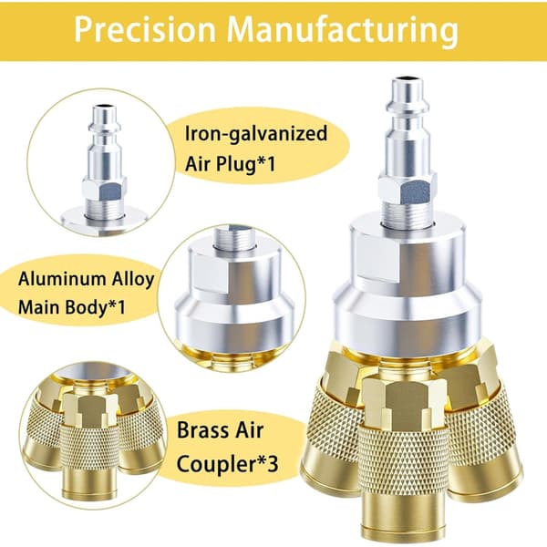 Hurtigkobling Luftfittings 1/4NPT T-stykker Messingkonstruktion Forseglede Samlinger Solid