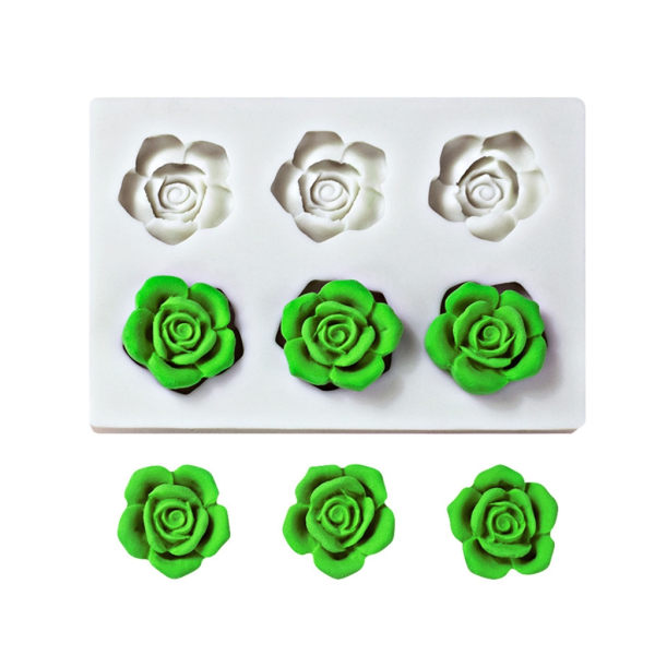 Rose Blomma Form Form Gröna bönkaka Form Choklad Isblock Franska desserttårtdekorationer