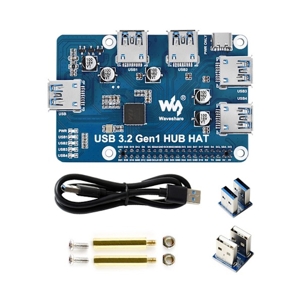 USB 3.2 Gen1 HUB Hat til Raspberry Pi med 4 x USB 3.2 Gen1-porte, driverfri kompatibel til USB 3.0/2.0/1.1
