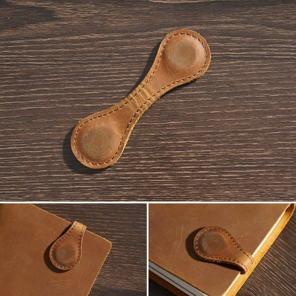 Vintage läderbokmärke Dubbelsidig magnetisk sidavdelare Boksida hörnmarkörer Presentbokmärke för bokmask kvinnor män Brown