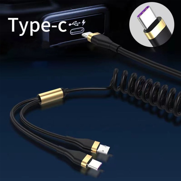 2-i-1 Typ-C till USB C/ Android Phone Multi Snabbladdningskabel Adapter Converter för telefon Mer Type-C billaddare sladd Type C to Type C Typ
