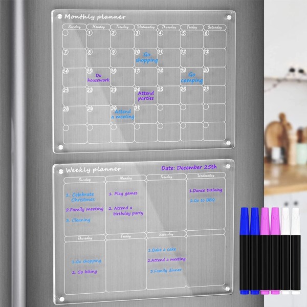 Akryl Magnetisk Kalender Planering Board Skola Office Kylskåp Schema null - A