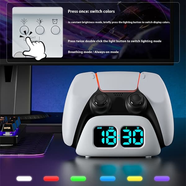 Gamepad Opladningsstander med Tidsvisning og Lys til Controller