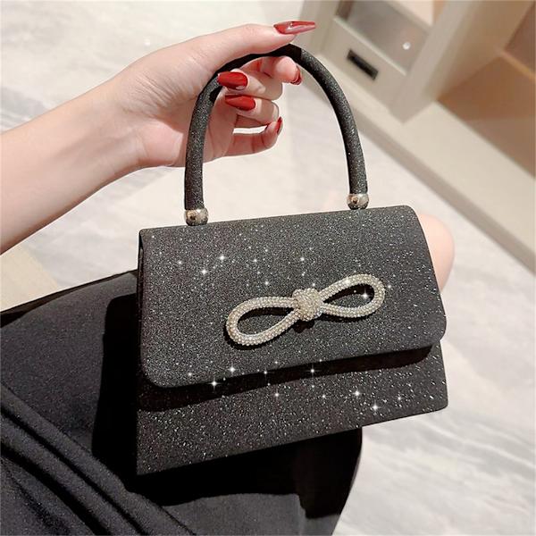 Glitter kukkaro Bow tekojalokivi iltalaukku Party Wedding Clutches Lady käsilaukku Black