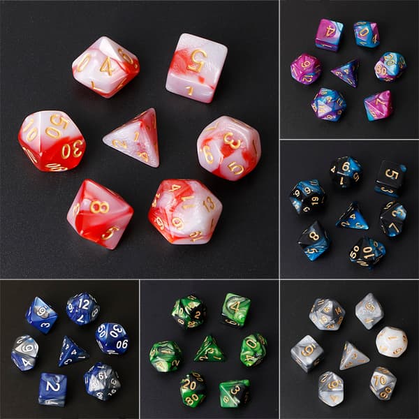 7 stk/sett Akryl Polyhedrale Terninger For TRPG Brettspill D4-D20 3