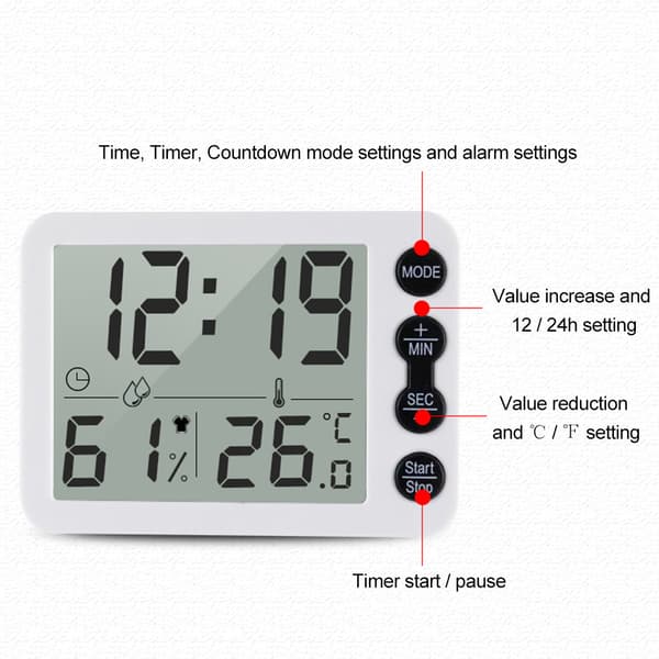 Digitalt Termometer Hygrometer Vækkeur Timer Temperatur Fugtighedsmonitor