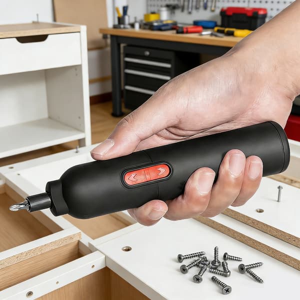 Mini elektrisk skrutrekker-sett perfekt for små reparasjoner og montering