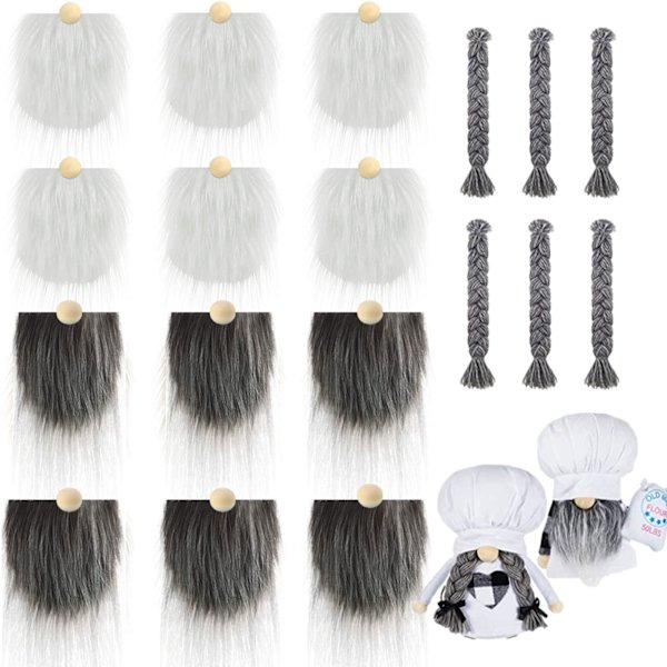 Gnome pärlor och falska skägg konstgjorda flätor set fuskpäls dvärg skägg fläta kit för jul Plysch gnome för docka hand