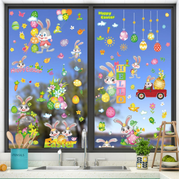 9 ark påskkaninägg Fönster klamrar sig fast väggdekaler för hemmaskolefest null - C
