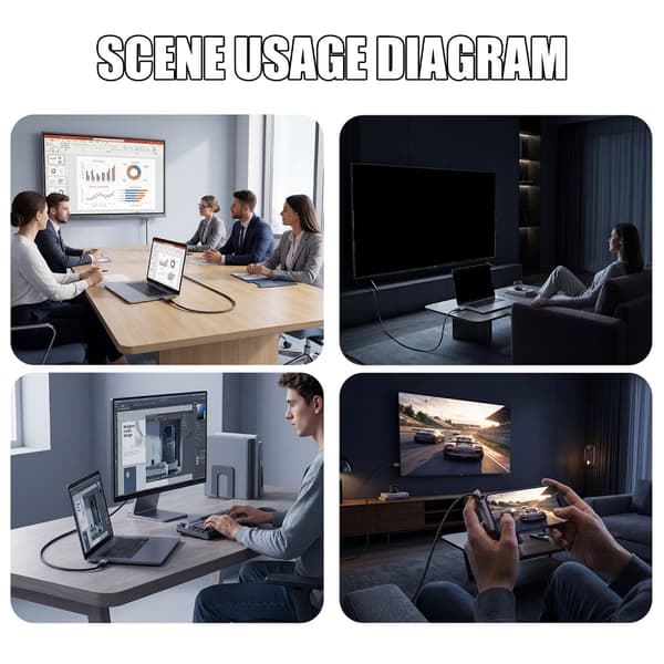 USB C til DisplayPort videokabel med sammenleggbart stativ, 16K 60Hz DP2.1 80Gbps