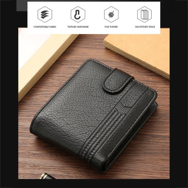 Bekväm myntväska Cash Holder Card Organizer Herr PU-läder kort plånbok Black