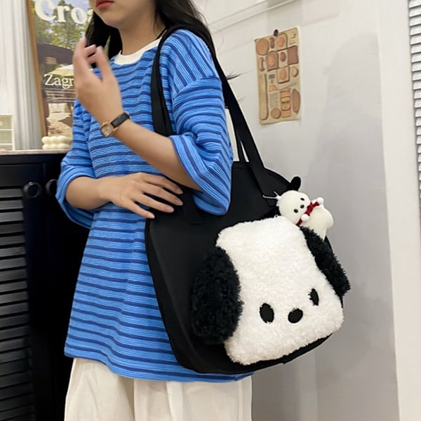 CanvasTote Bag Girl Kvinnor Tecknad Söt Hund Handväska Shopping Axelväska Black