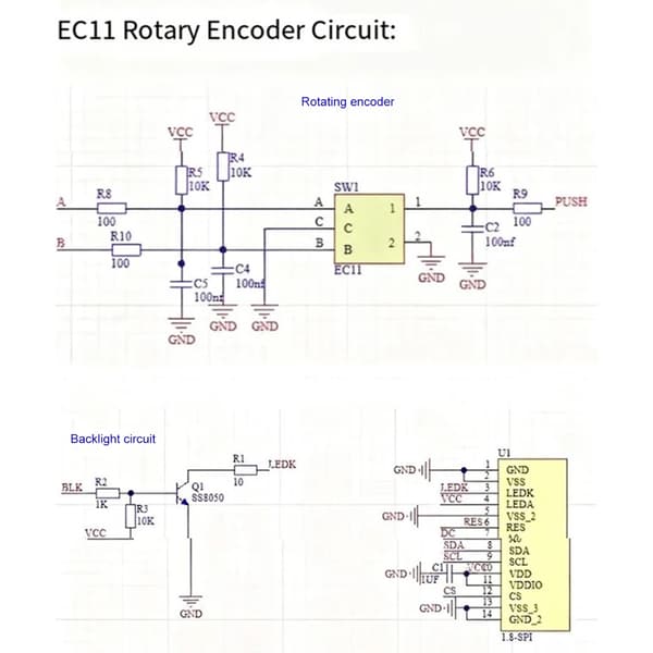 EC11 Rotary Encoding Integreret 2-tommers TFT LCD Display Modul IIC SPI