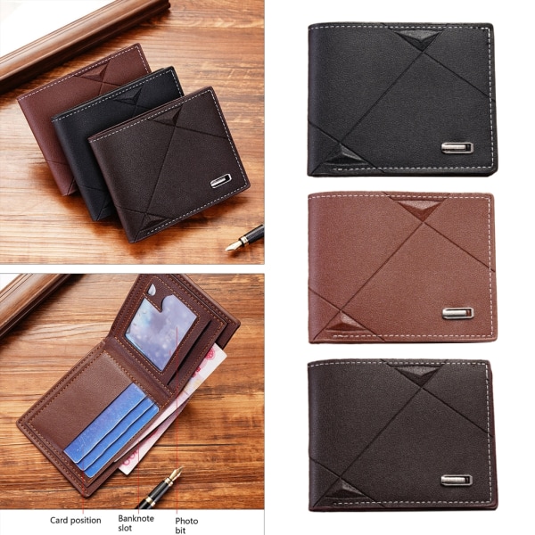 Bifold Business Money Myntpung lommebok PU skinn kredittkortholder for menn Black