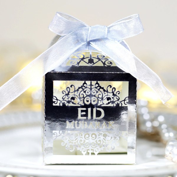 100 st Eid Mubarak godisask Ramadan dekoration ihåliga presentförpackningar Islamiska muslimska festtillbehör reflective gold
