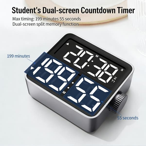 Modern digital timer med dubbel LED-skärm för bakning, träning och studier