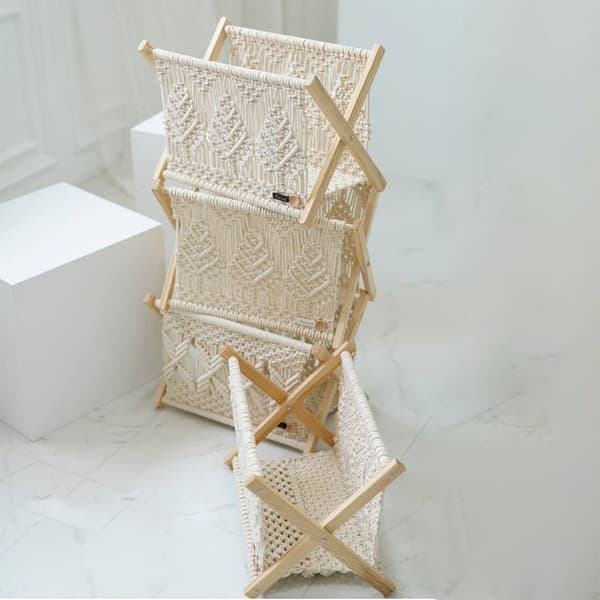 Makramee-lehtiteline Boho-lehtiteline Säilytysteline Sanomalehdille