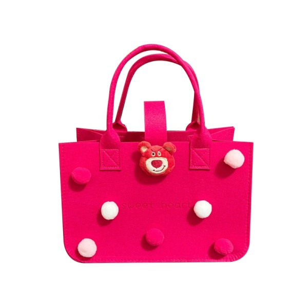 Filt muleposer Stor sød opbevaringstaske med håndtag Genanvendelig dagligvarer Hot Pink