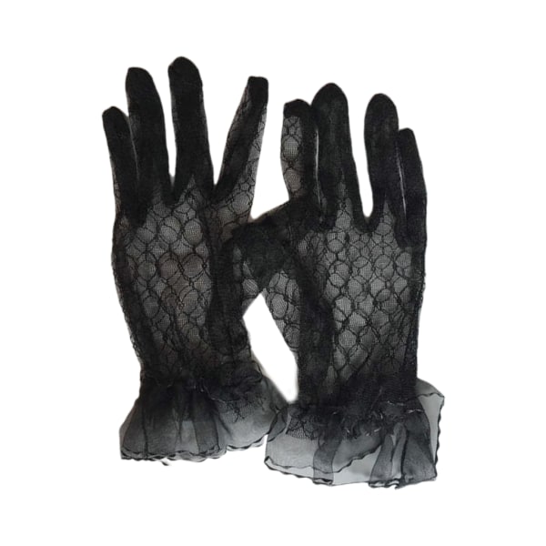 Damspetshandskar för kvinnor Eleganta korta handskar med tillstånd sommarhandskar för bröllopsmiddagar Spetsnätgarnhandskar