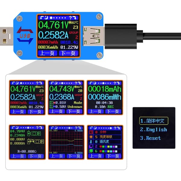 USB 2.0 Tester USB Strømmåler 4-24V 5A Spændingstester Multimeter LCD-skærm