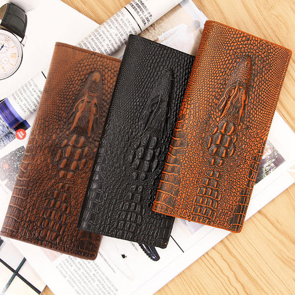 Herr 3D Alligator Plånbok Bifold ID-kortshållare Handväska för case Long Clutch Billf Chocolate