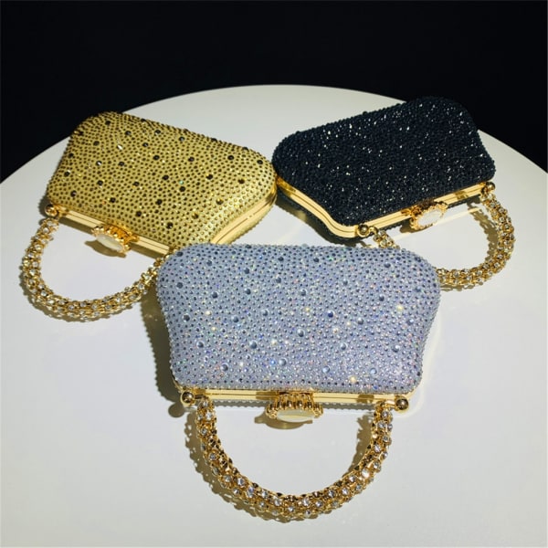 Rhinestone Bag Elegant Banketter Bryllup Clutch Lady Pung Håndtaske Gold