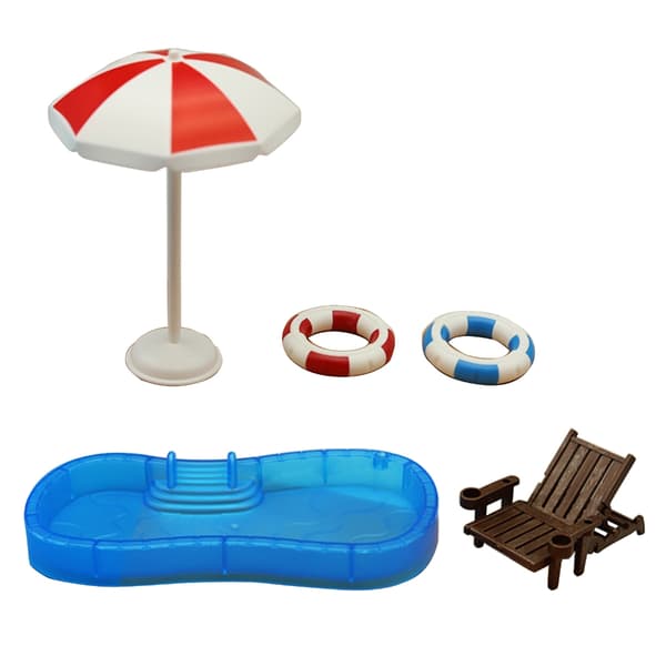 Dockskåp Mini Simulering Pool Strandstol Set Prydnadsleksak Barnpresent