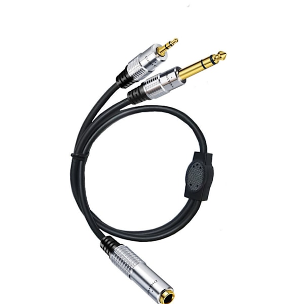 6,35 mm 1/4 tum Mono Jack Splitter Kabel Adapter Ledningskontakt till 3,5 mm hane + 6,35 mm hane Y Spiltter ljudkabel