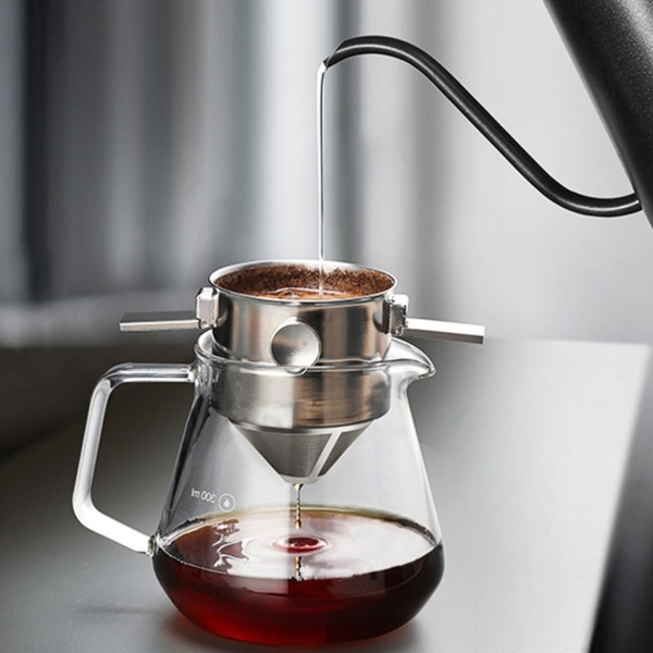 Vikbar-bärbar filtrering för kaffe Vikbart kaffefilter i rostfritt stål häll över kaffedroppare för kontorsresor