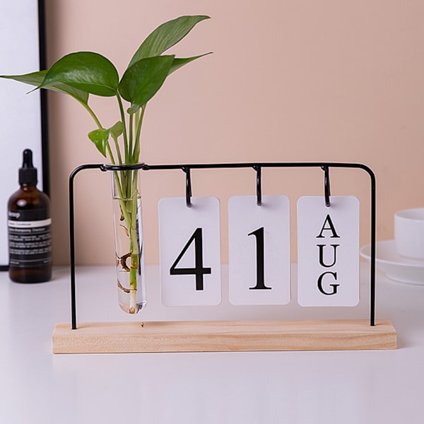 Skrivebords Evighedskalender Binder Nedtællingskalender med Træstativ Skrivebords Ornament Black