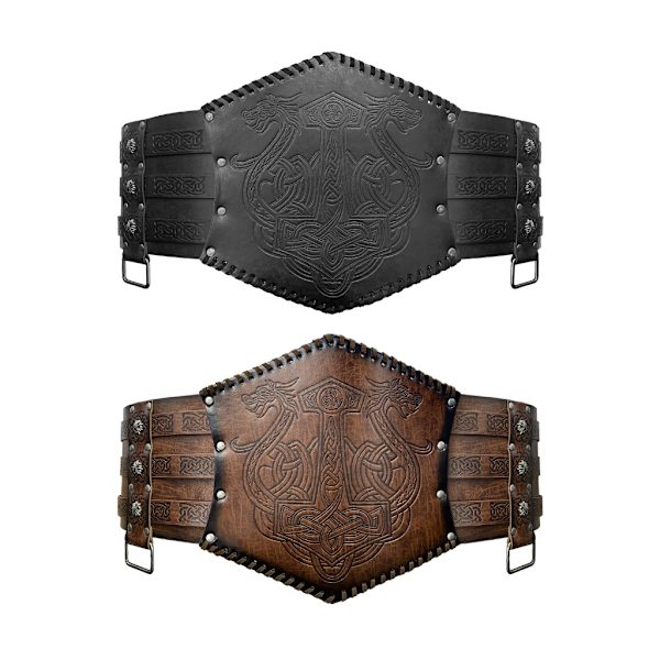 Vikingpräglad brett bälte nordisk konstläder rustning bälte Halloween kostym Brown