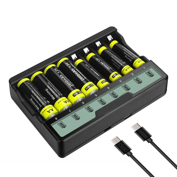 Universal batteriladdare med LCD-skärm Mångsidig batteriladdare Snabbladdningsenhet Stöder AAA AA-batterier