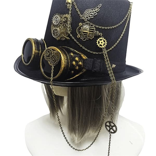 Hodeplagg i industriell stil med Steampunks urverksvingeaksenter