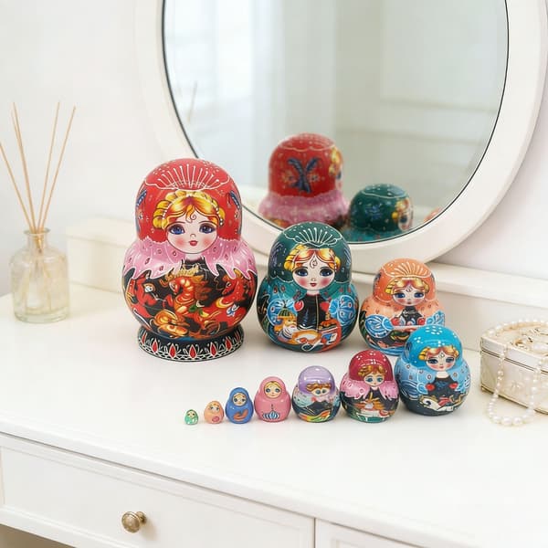 Kunstneriske russiske \"Nesting Dolls\" håndlaget med unike design, 10 lag