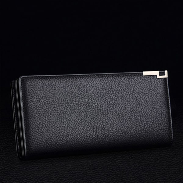 Business PU lær lang lommebok kredittkortholder Clutch bifold veske med glidelås for menn Black