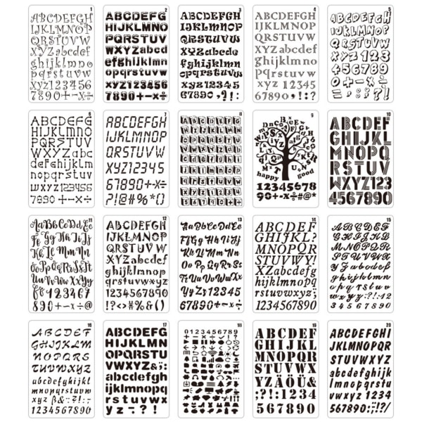 20 STK Plast klare bogstaver Nummer skabelonsæt Alfabet Stencil Kit Vaskbar