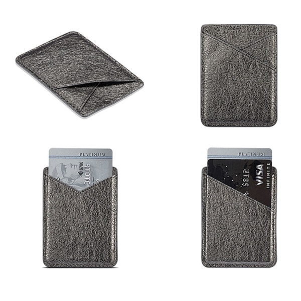 Ultra Slim Leather Mobiltelefon ID-kortshållare Plånbok Kreditficka Adhesive Sti Black