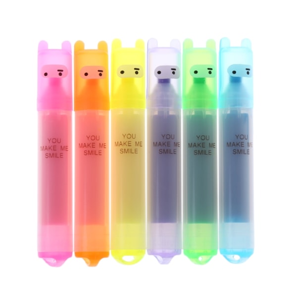 6x koreanska för Creative Mini Highlighter Lovely Cartoon Marking Pen Office Statio