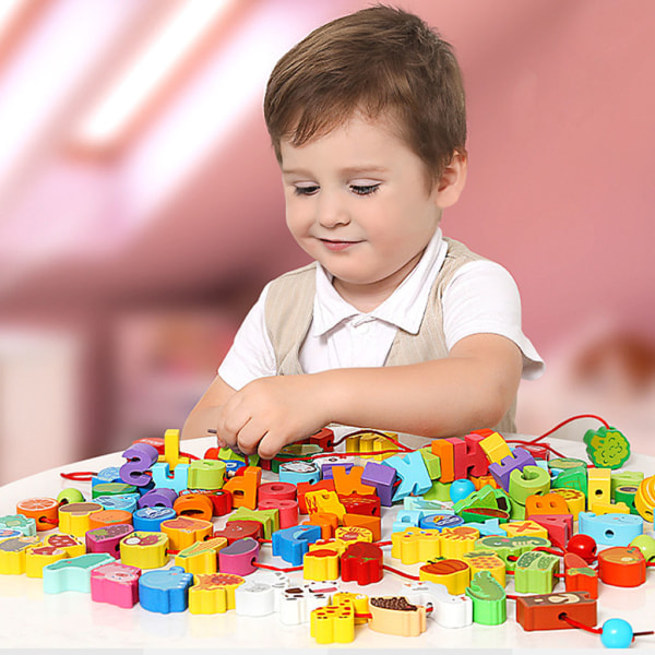 Pedagogisk leksak för tjejer Träpärlor 42st Träpärlor för barn