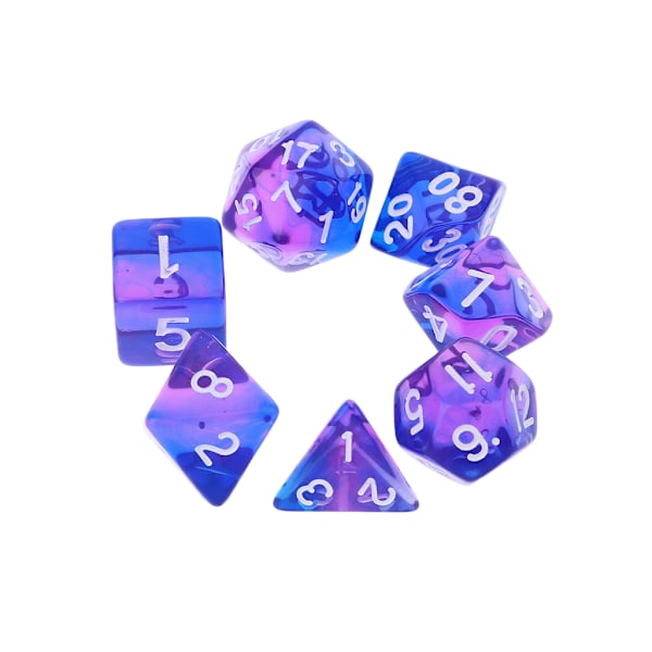 7 kpl läpinäkyväsivuiset noppaa D4 D6 D8 D10 D12 D20 Dungeons & Dragon D&D RPG Poly Blue purple