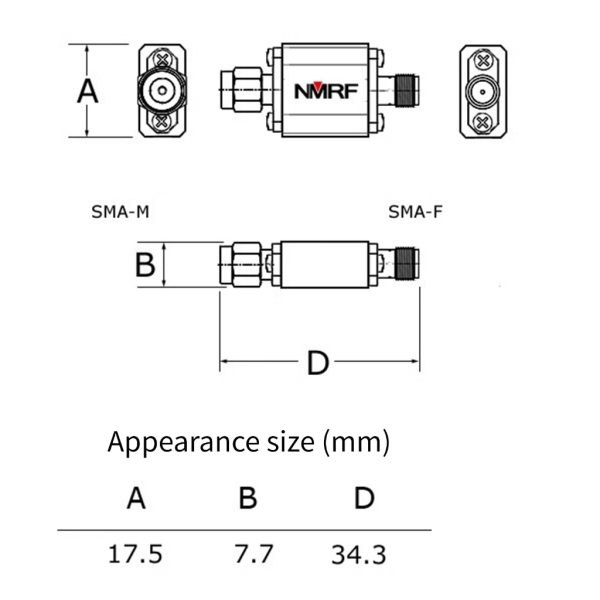 SMA bandpassfilter 5500MHz 3dB 1200M bandbredd dedikerad mottagaremodul 50Ohms bandpassfilter 4900-6100Mhz