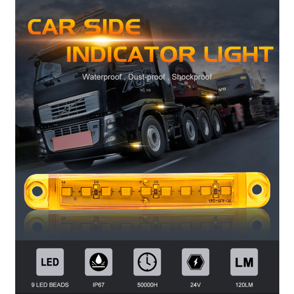 5x Truck Trailer Tail 9 LED Pickup sidolampa 12-24V Blinkers stopp bromsljus Red