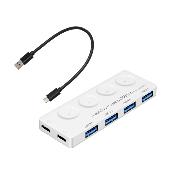 USB Hub 3.0 Splitter, 4 Port USB Data Hub med individuelle tænd/sluk-kontakter og lys til bærbar, pc, computer, mobil HDD