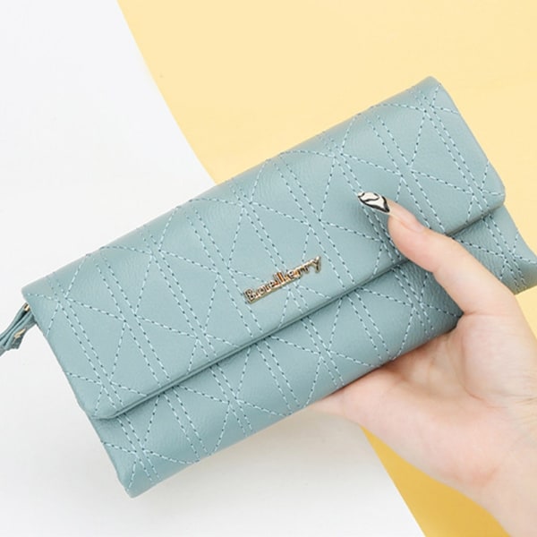 Snygg vadderad mjukt läder lång plånbok för kvinnor Clutch med myntpåse Black